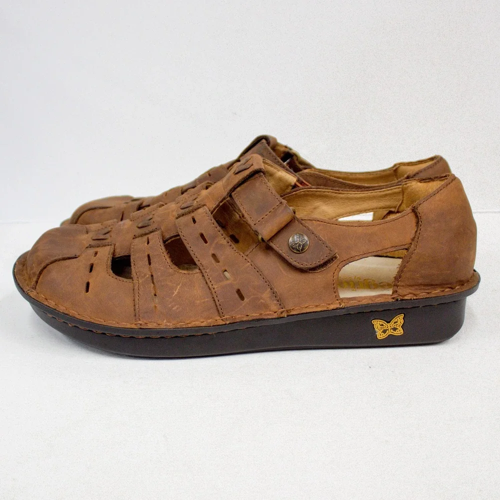 Alegria Pesca Leather Sandals in Brown Women's Size 41 EU/ 10.5- 11 US